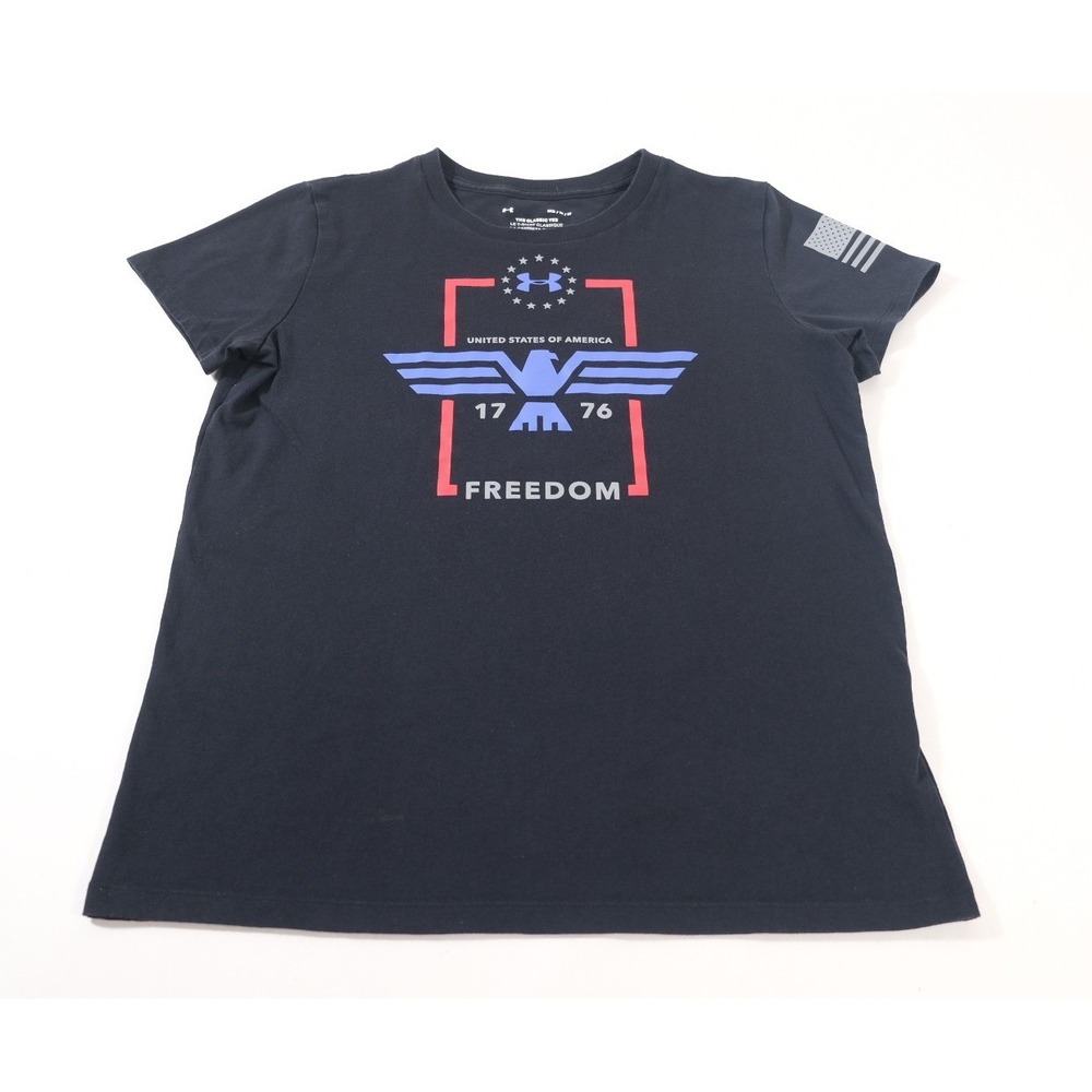 Under Armour T-Shirt Womens Medium Navy Freedom Eagle 1776 Patriotic Graphic Tee